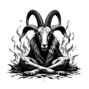 baphomet goat sitting front of the burning church tattoo design idea