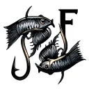Two fishing hooks with one F above tattoo design idea
