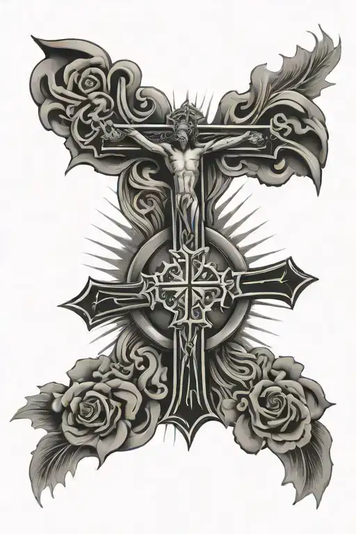 the holy cross, the rising sun, Laurence and Paul. tattoo design idea