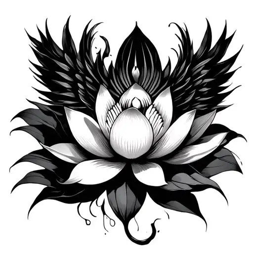 orchid lotus phoenix tattoo design idea
