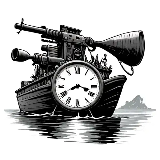 clock rifle boat caravan fishing tattoo design idea