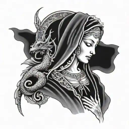 Our Lady Fátima with dragon from FCP tattoo design idea