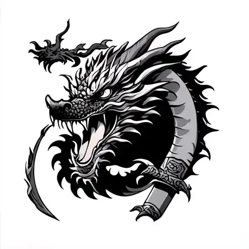 Dragon with katana tattoo design idea