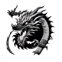 Dragon with katana tattoo design idea
