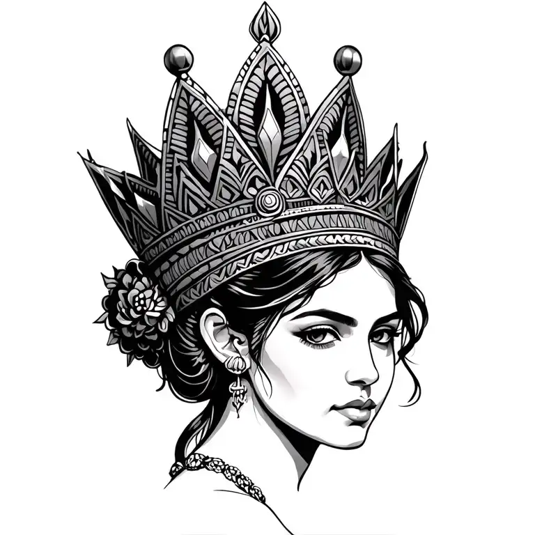 aztec princess crown tattoo design idea