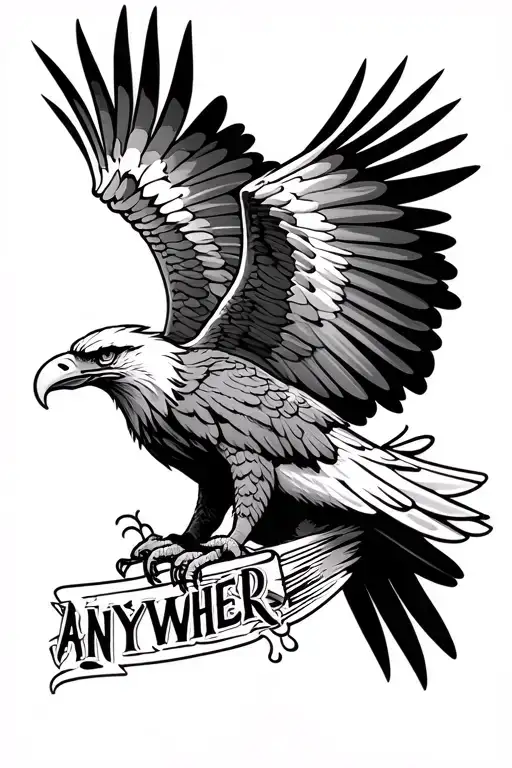 an eagle with outstretched wings, the inscription ANYWHERE on the bottom and all this on a beautiful background. The ta tattoo design idea
