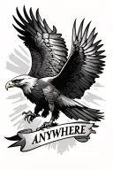 an eagle with outstretched wings, the inscription ANYWHERE on the bottom and all this on a beautiful background. The ta tattoo design idea