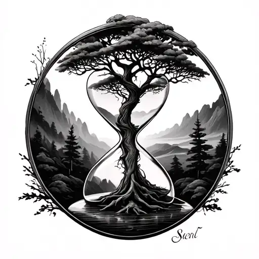 tree hourglass tattoo design idea