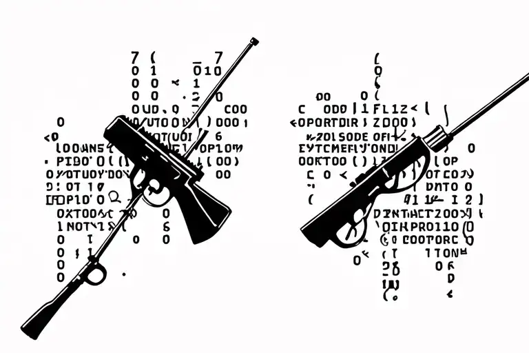 spotify song code with a shotgun on the upper side and a fishing rod on the lower side tattoo design idea