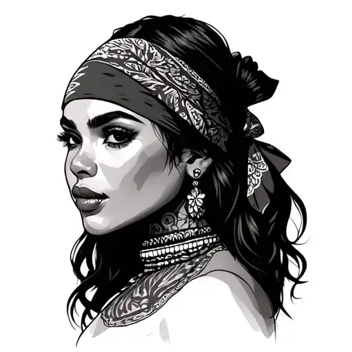 latina wearing bandana facing forward tattoo design idea