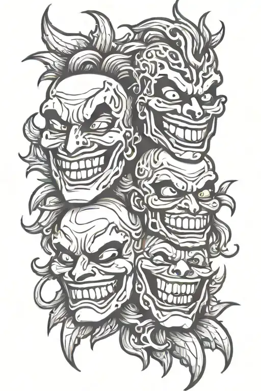 masks that smile and grimace tattoo design idea