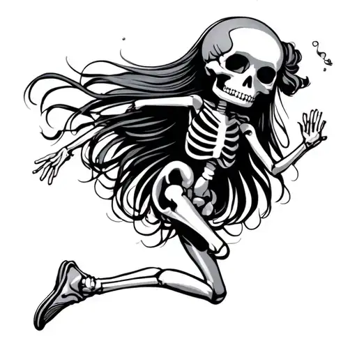 girly, running skeleton tattoo design idea