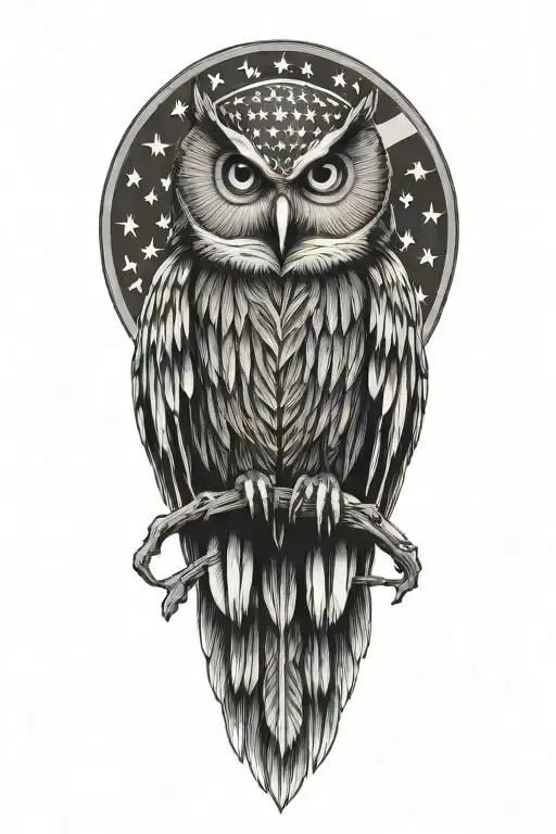 Native American sorcerer owl with American flag tattoo design idea