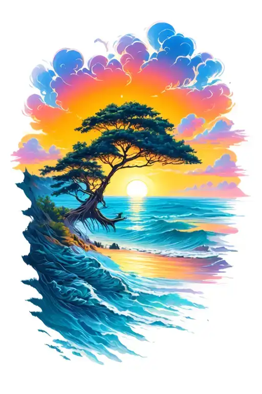 sunrise to sunset sky tattoo design idea