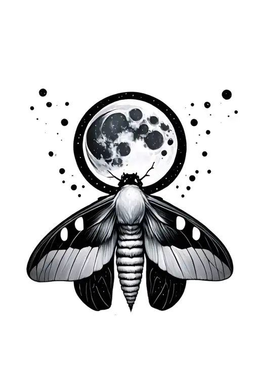 death moth with moon phases going vertical tattoo design idea