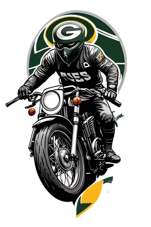 memorial tattoo for brother, ninja bike and Green Bay packers tattoo design idea