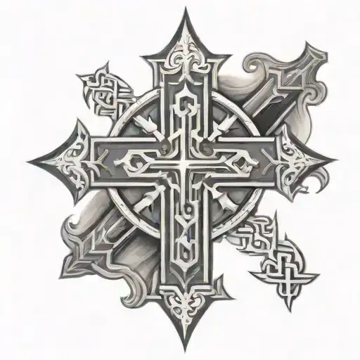 Jerusalem cross with Isiah 6:8 written tattoo design idea