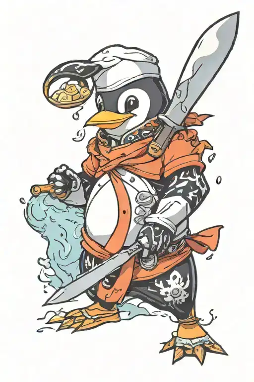 penguin chef knife tattoo design idea