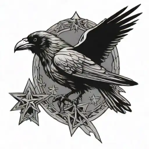 Gothic Raven holding a star tattoo design idea