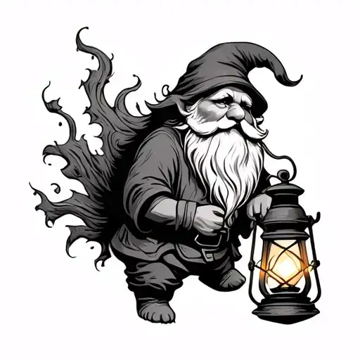 gnome holding lantern tattoo design idea