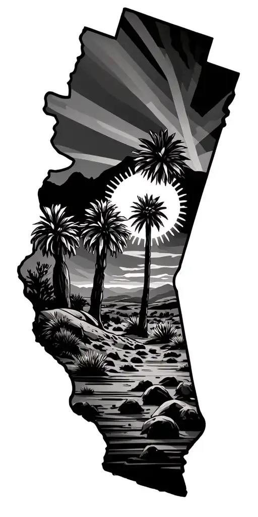 California and Arizona deserts sunlight tattoo design idea