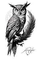 owl and phoenix with Athena rising from the phoenix  tattoo design idea