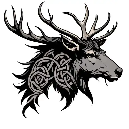 celtic elk knot style  side head profile tattoo design idea