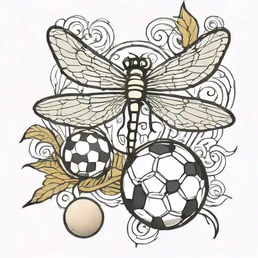 a dragonfly a soccer ball a pearl and the New York yankees tattoo design idea