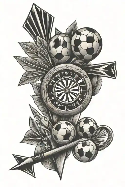Darts arrow + slot machine + soccer ball + gambling  tattoo design idea