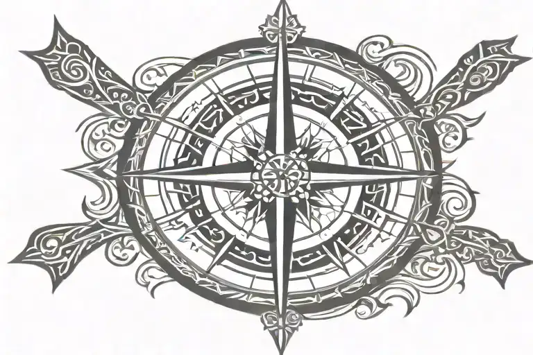 tribal compass with cross tattoo design idea