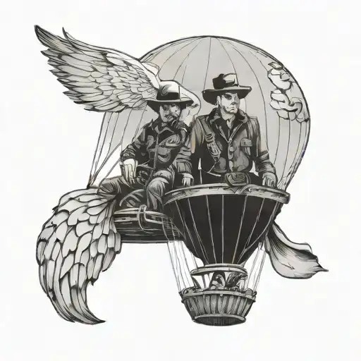 2 cowboys in a hot air balloon tattoo design idea