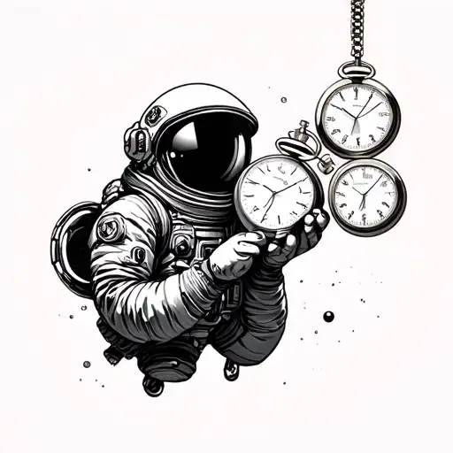 space theme with a astronaut grabbing 3 pocket watches  tattoo design idea