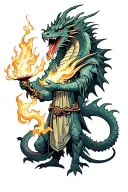 Wizard shielding them from dragon breathing fire tattoo design idea