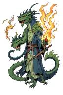 Wizard shielding them from dragon breathing fire tattoo design idea