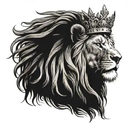 Male lion with dreadlock wearing a crown tattoo design idea