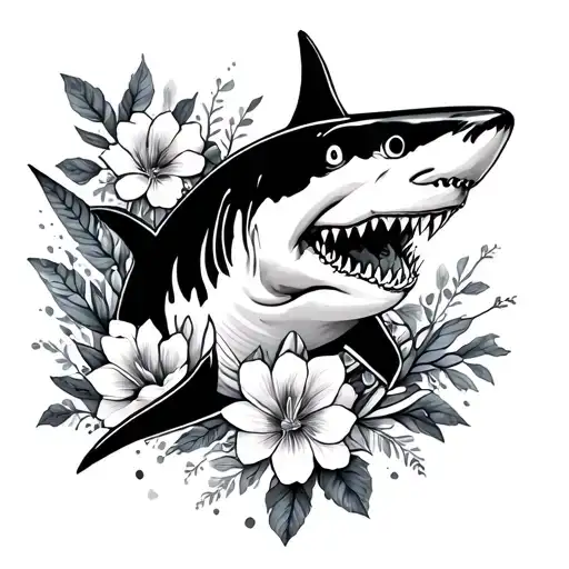 shark tattoo no face with floral patterns fine line tattoo design idea