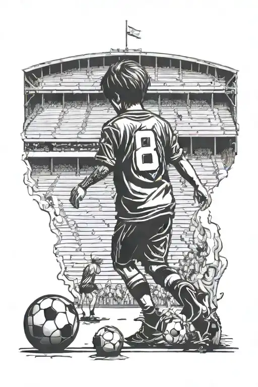 child from behind, football, stadium, dream, Naples tattoo design idea