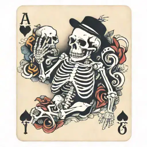 skeleton playing cards but each card is a mental illness like anxiety  depression, ocd, and adhd tattoo design idea