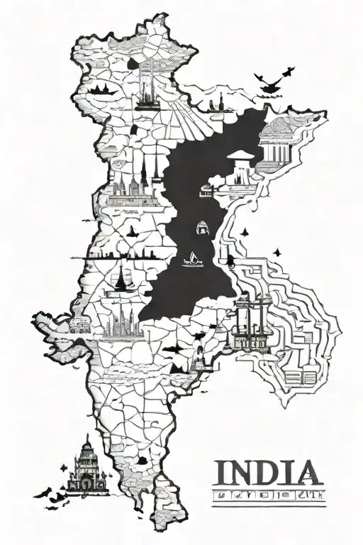 A tattoo design featuring a map of India with key political landmarks highlighted, symbolizing your role in shaping the country's political landscape tattoo design idea