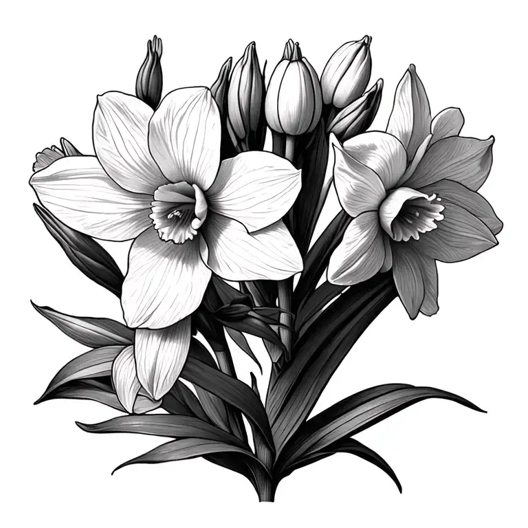 paperwhite narcissus flower with ricordati di vivere on stem  tattoo design idea