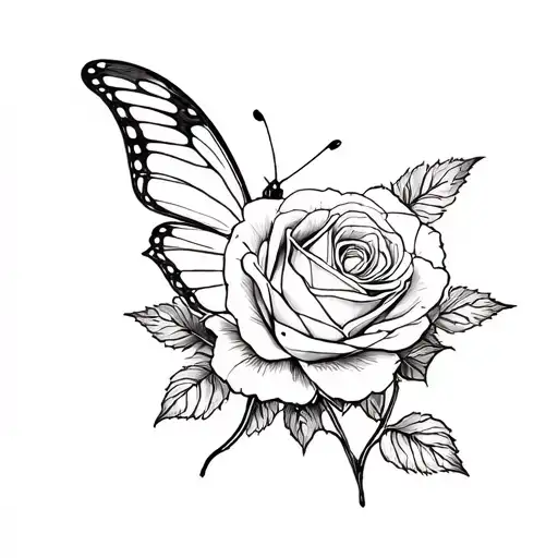 BUTTERFLY ROSE tattoo design idea