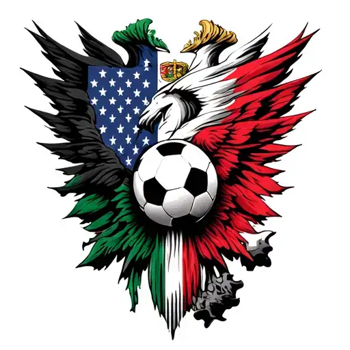 USA and Italian flag merging/morphine, soccer ball morphing tattoo design idea