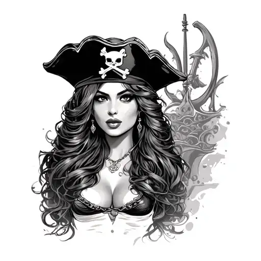 sexy pirate woman tattoo design idea