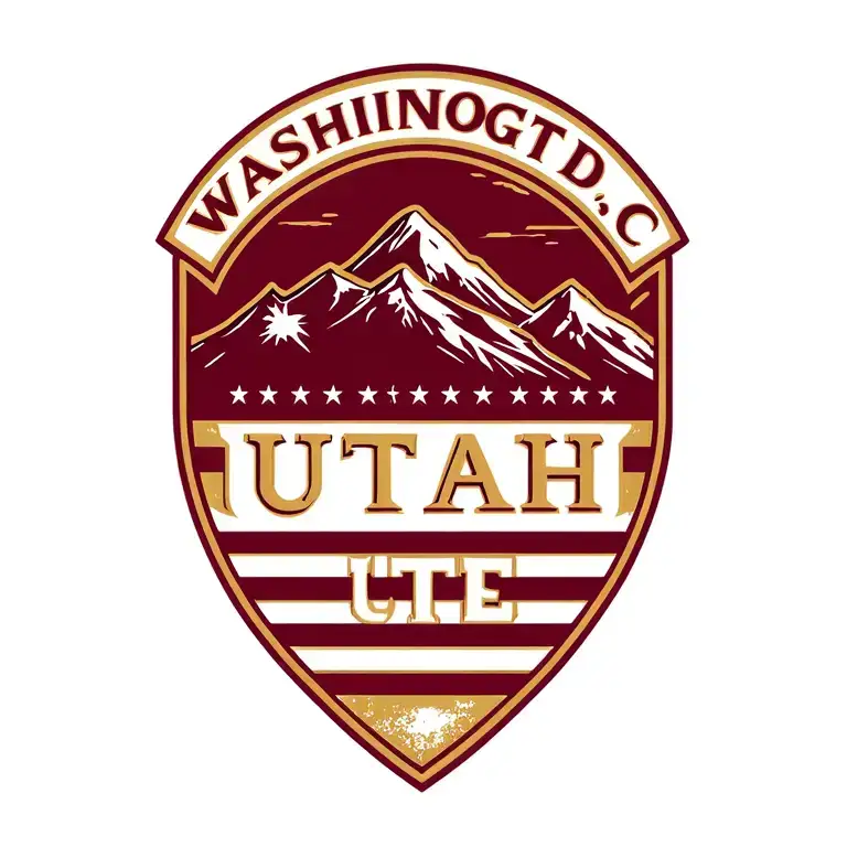 Washington, DC flag outline with burgundy and gold colors featuring the Utah utes logo and mountains  tattoo design idea