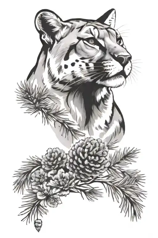 cougar face wearing sheep skin with pines tattoo design idea