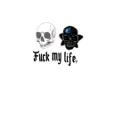 "Fuck my life." Galaxy and skulls representing dark periods tattoo design idea