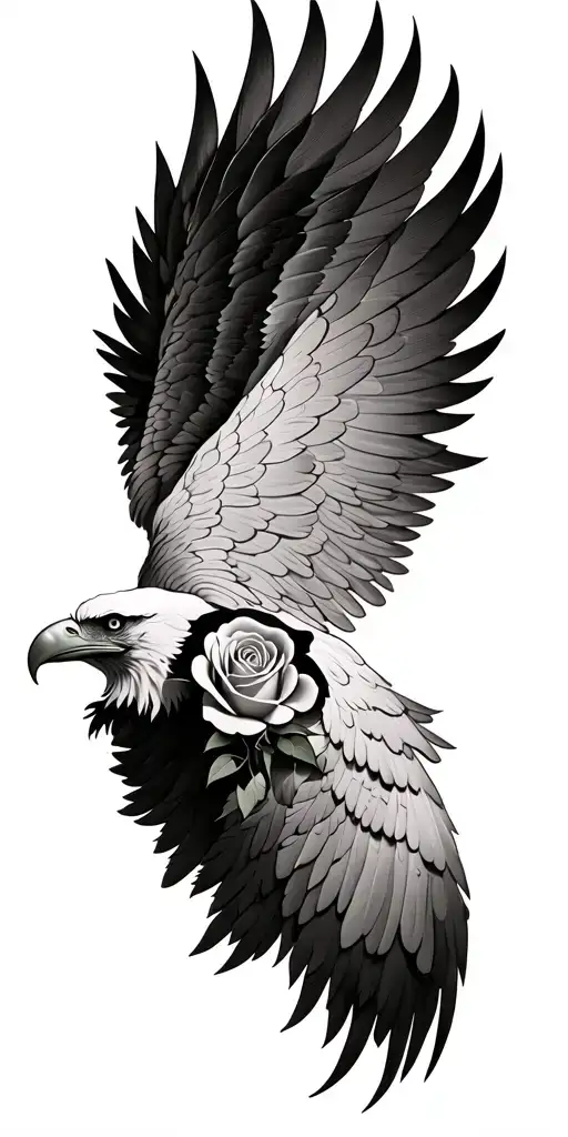 eagle wing and rose tattoo design idea