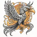 realistic phoenix with detailed feathers and flames rising from the ashes tattoo design idea