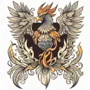 realistic phoenix with detailed feathers and flames rising from the ashes tattoo design idea