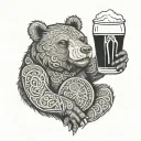 A bear adorned with Celtic patterns and symbols, holding a pint of Guinness in its paw tattoo design idea